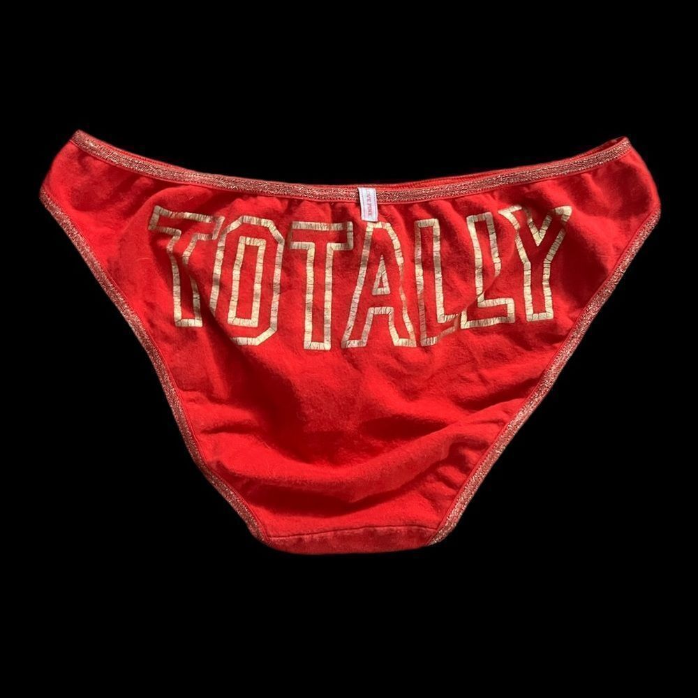 Victorias Secret Pink Cotton Bikini TOTALLY gold foil print on back Panty Red Xs